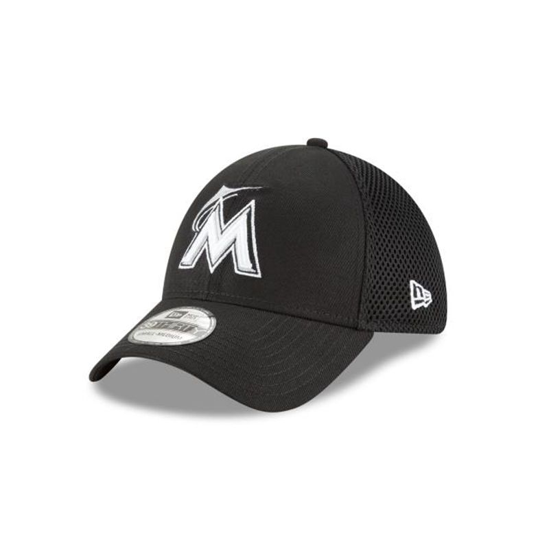 MLB Miami Marlins Neo 39Thirty Stretch Fit (MKY1538) - Black New Era Caps